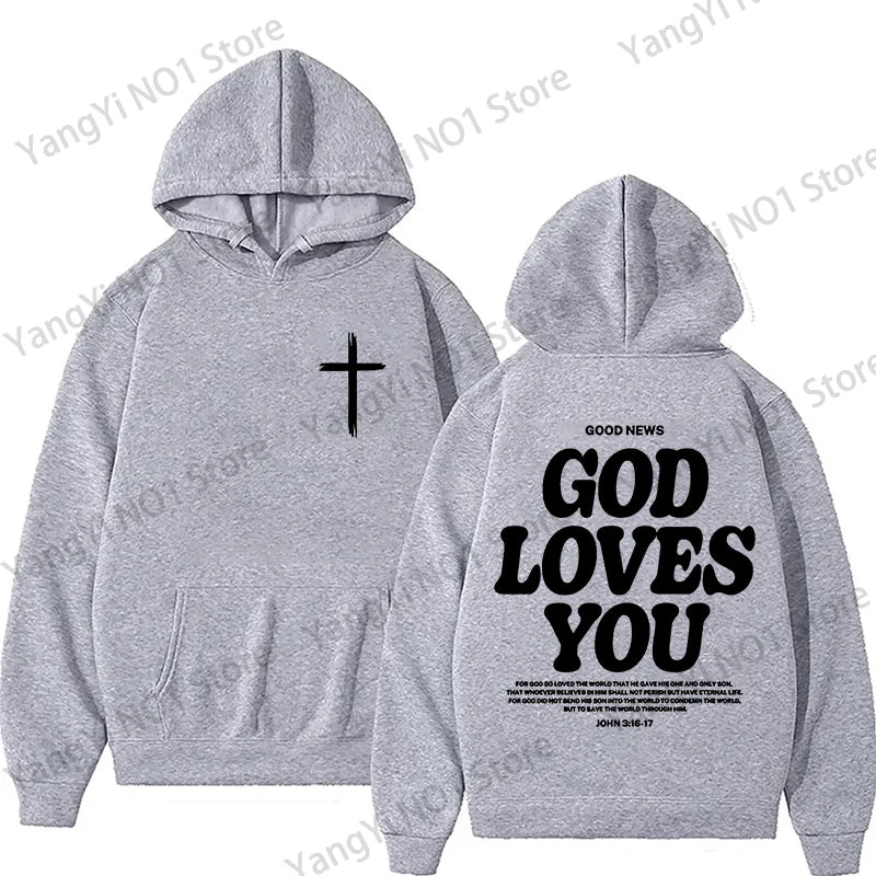 Christian Jesus Church Hoodie Bible Verse God Loves You Hooded Men Women Vintage Sweatshirts Streetwear Y2K Harajuku Aesthetic