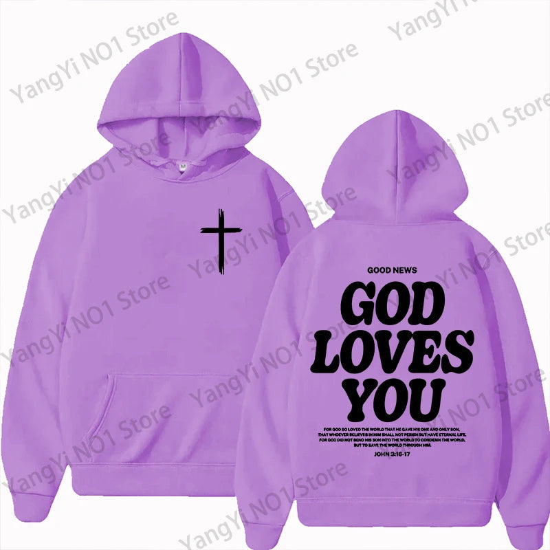 Christian Jesus Church Hoodie Bible Verse God Loves You Hooded Men Women Vintage Sweatshirts Streetwear Y2K Harajuku Aesthetic
