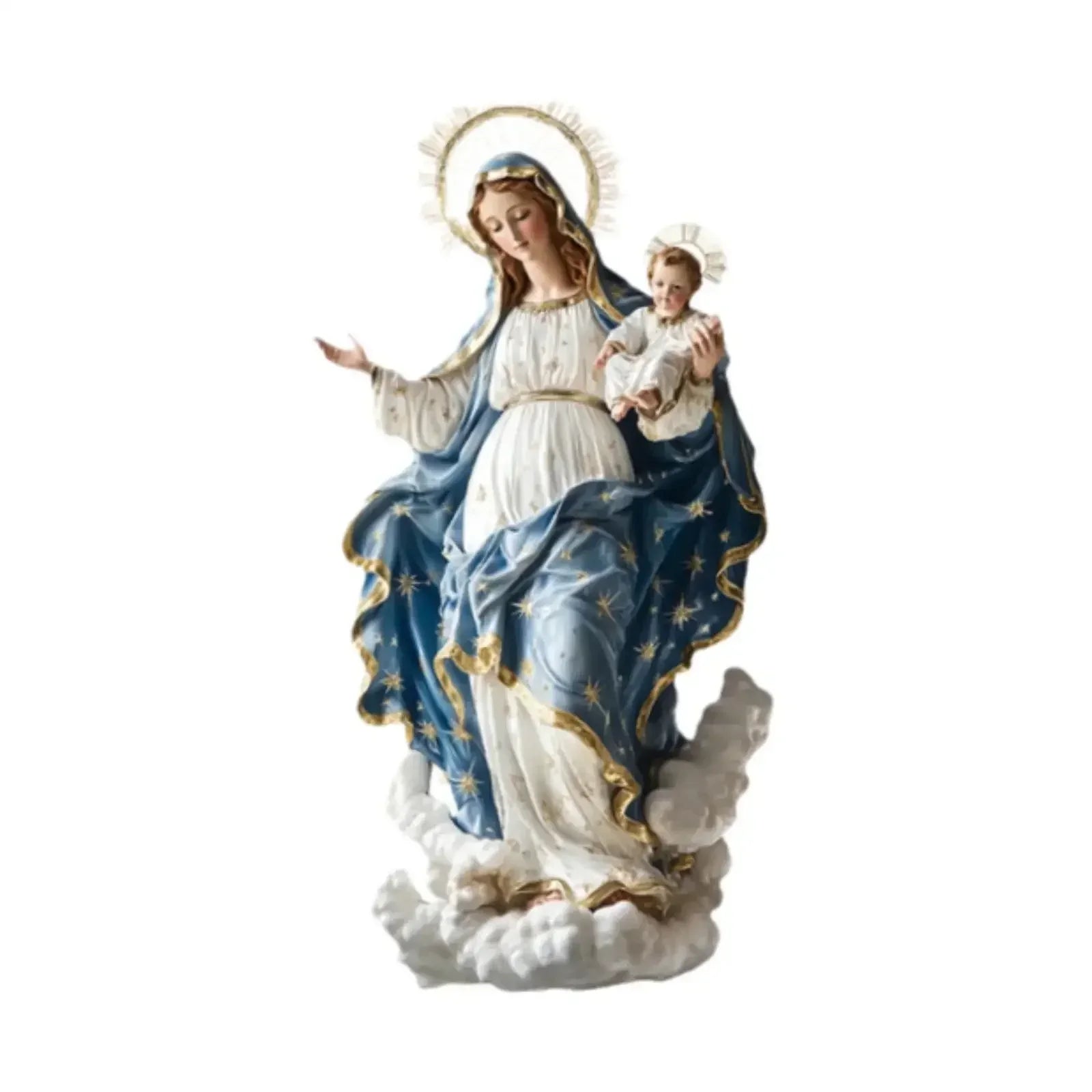 Blessed Mary Figurine Christmas Scene Decorative with Child Jesus Tabletop
