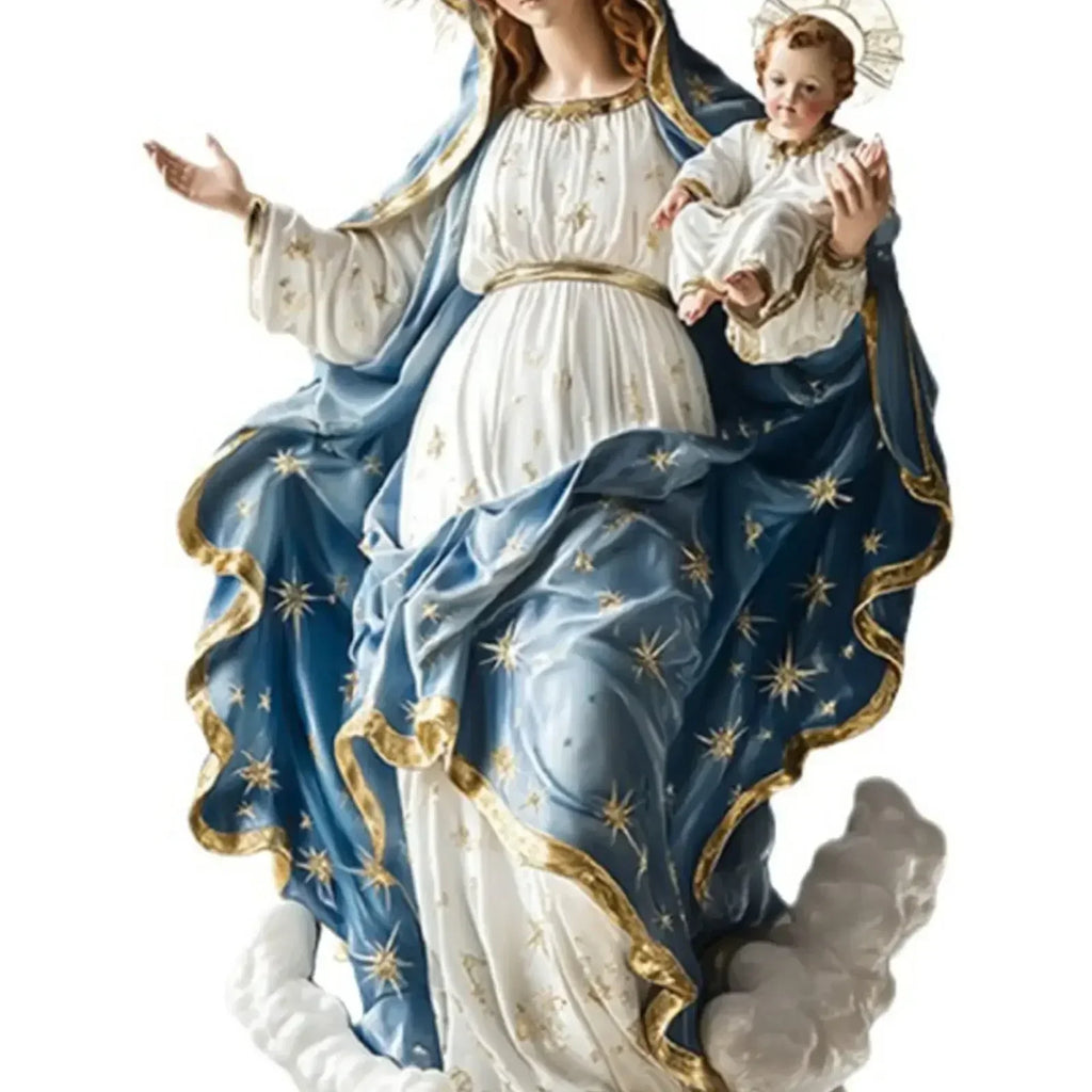 Blessed Mary Figurine Christmas Scene Decorative with Child Jesus Tabletop