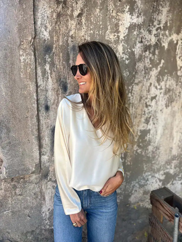 2025 European American Women's Clothing Autumn and Winter New Solid Color Women's Loose Collar Long Sleeve Satin Shirt