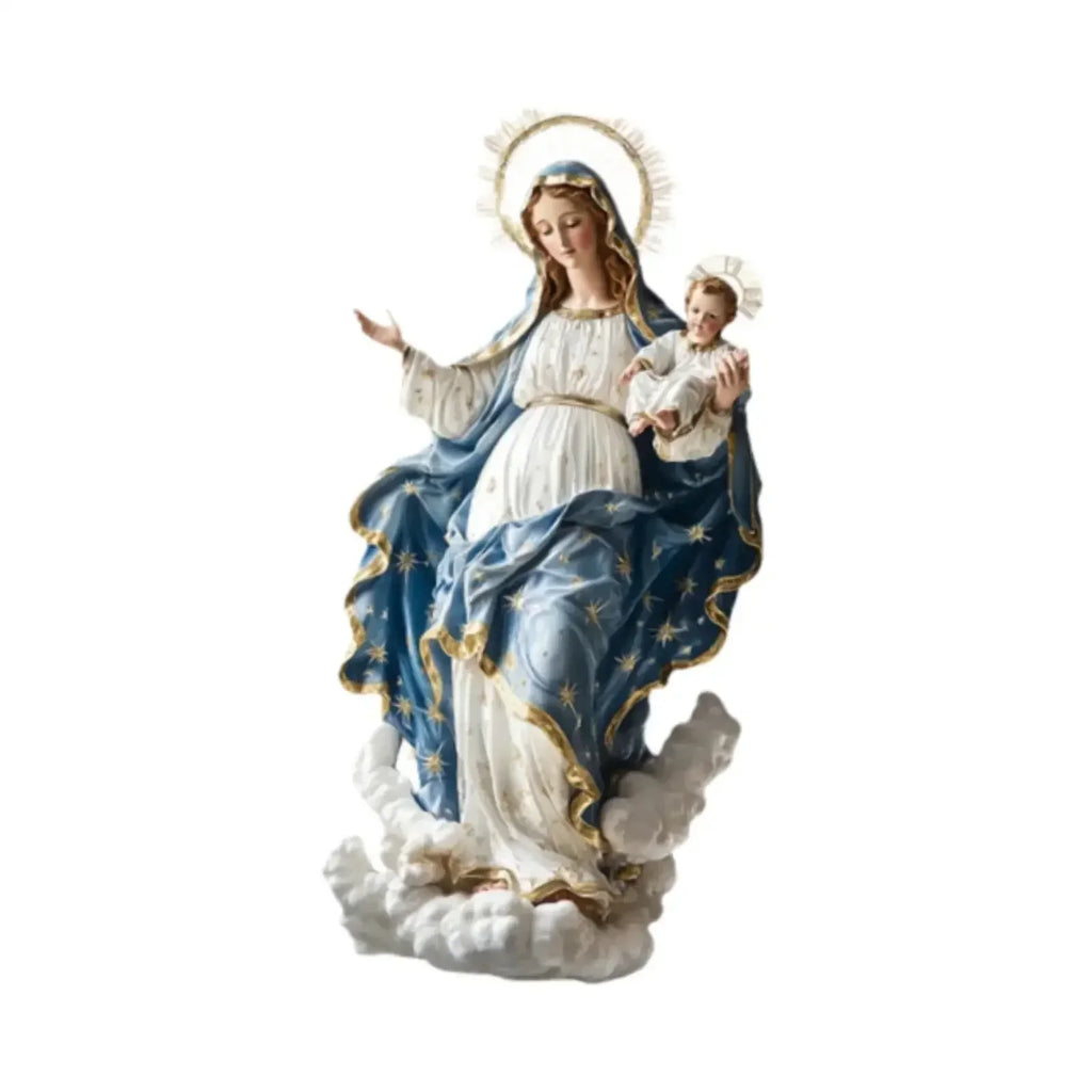 Blessed Mary Figurine Christmas Scene Decorative with Child Jesus Tabletop