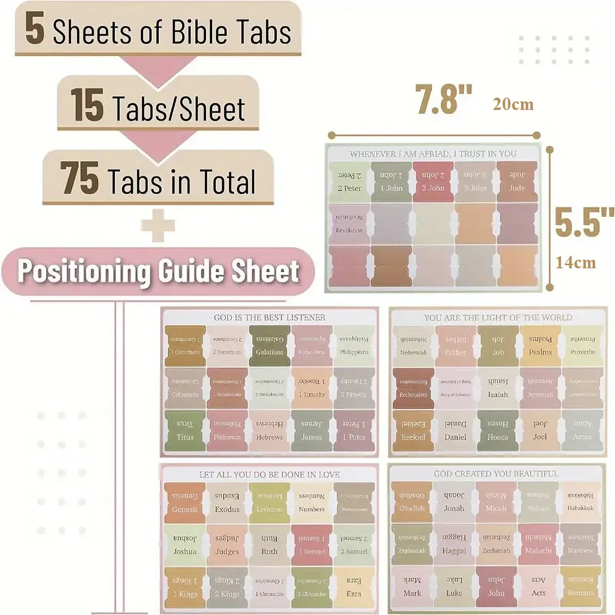 5 Set Boho Bible Tabs – Sun Moon Design, Matte & Durable, for Genesis to Revelation, Sermon Notes & Daily Reading