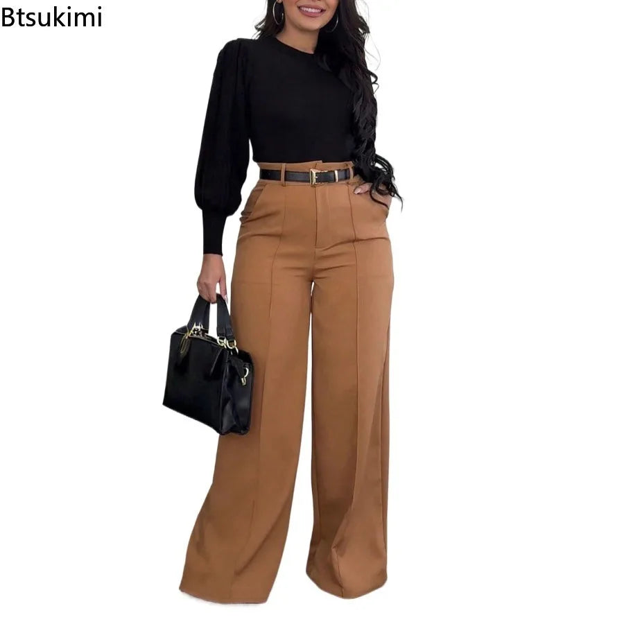 2026 Fashion Dress Pants for Women Elegant High Waist Loose Straight Leg Pants Spring Autumn Office Lady Casual Trousers Clothes