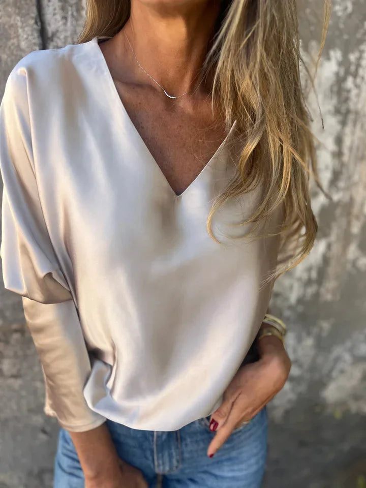 2025 European American Women's Clothing Autumn and Winter New Solid Color Women's Loose Collar Long Sleeve Satin Shirt