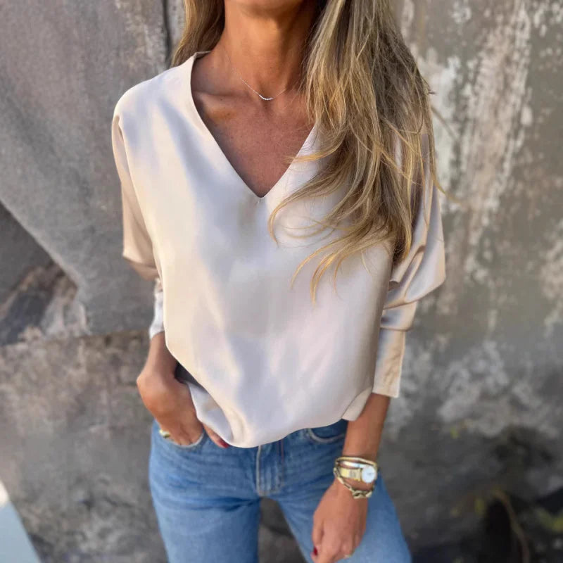 2025 European American Women's Clothing Autumn and Winter New Solid Color Women's Loose Collar Long Sleeve Satin Shirt