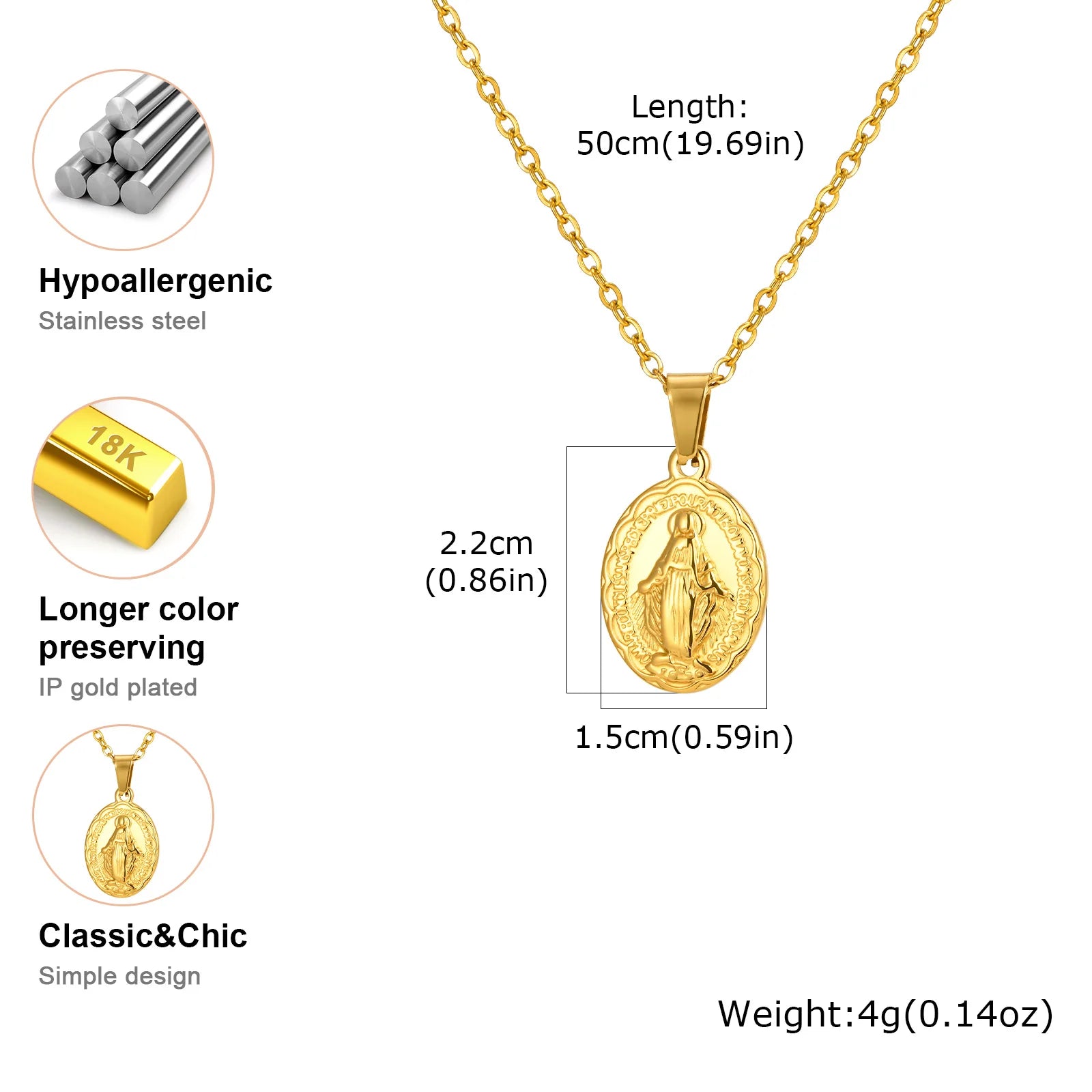 18K Gold Plated Virgin Mary Pendant Necklace For Women Stainless Steel Chain Choker Necklaces Religious Pray Jewelry Gift