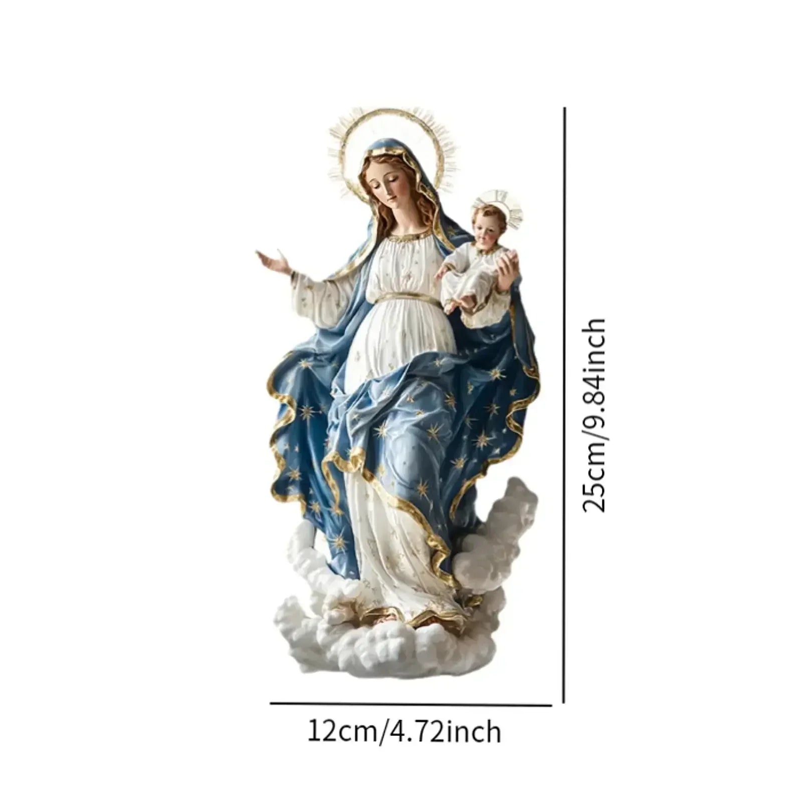Blessed Mary Figurine Christmas Scene Decorative with Child Jesus Tabletop
