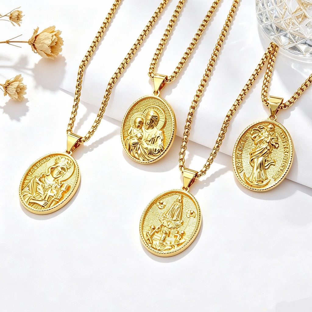 Classic Christian Catholic Jesus Christ Our Lady of Guadalupe Stainless Steel Chain Necklace for Men Women Party Amulet Jewelry