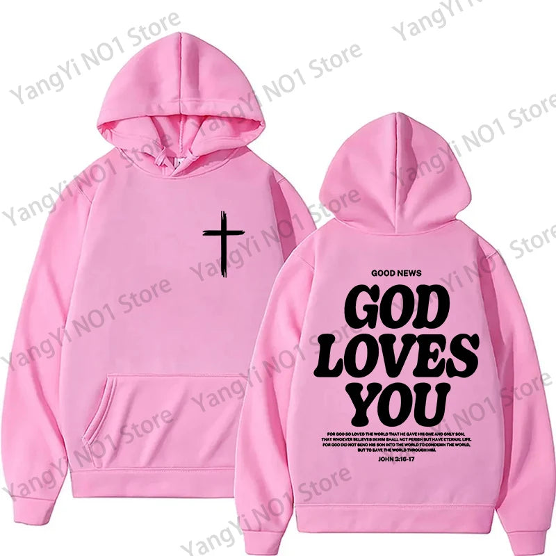 Christian Jesus Church Hoodie Bible Verse God Loves You Hooded Men Women Vintage Sweatshirts Streetwear Y2K Harajuku Aesthetic