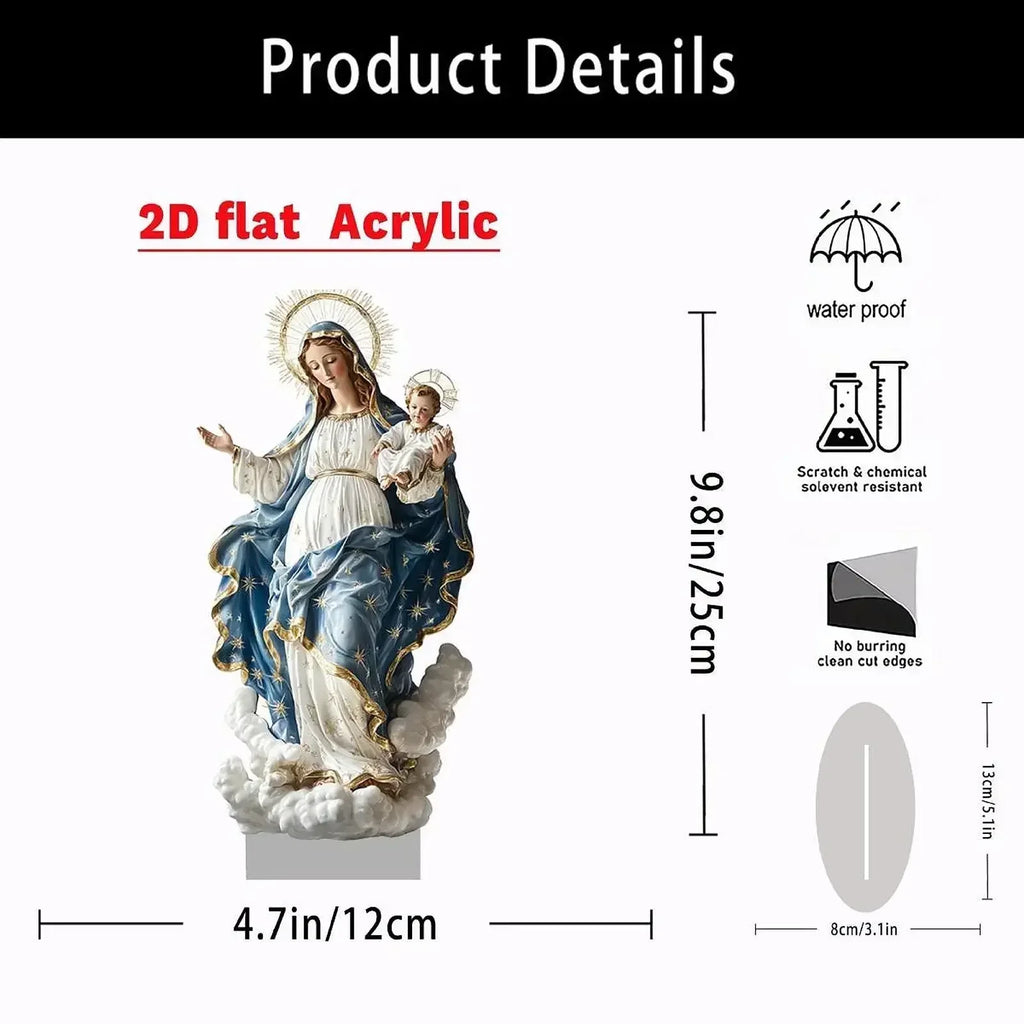 Blessed Mary Figurine Christmas Scene Decorative with Child Jesus Tabletop