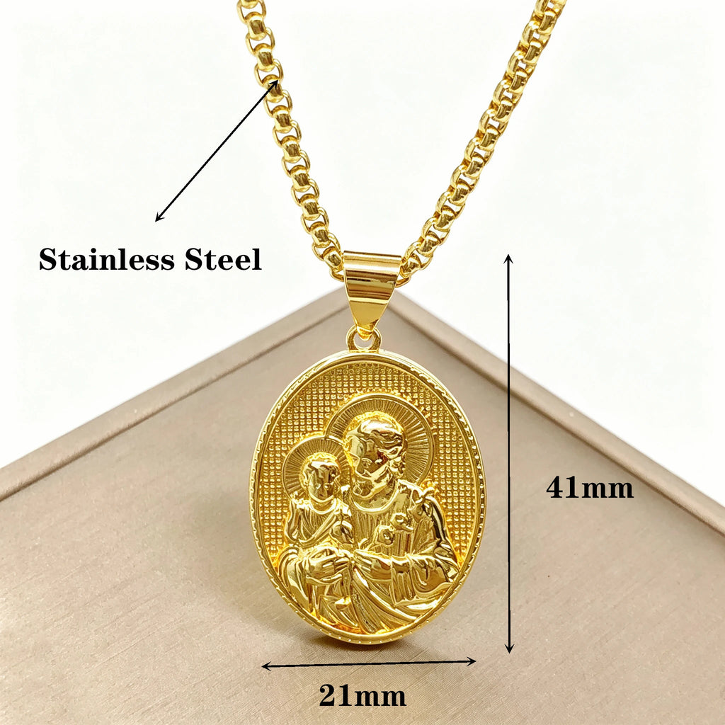 Classic Christian Catholic Jesus Christ Our Lady of Guadalupe Stainless Steel Chain Necklace for Men Women Party Amulet Jewelry