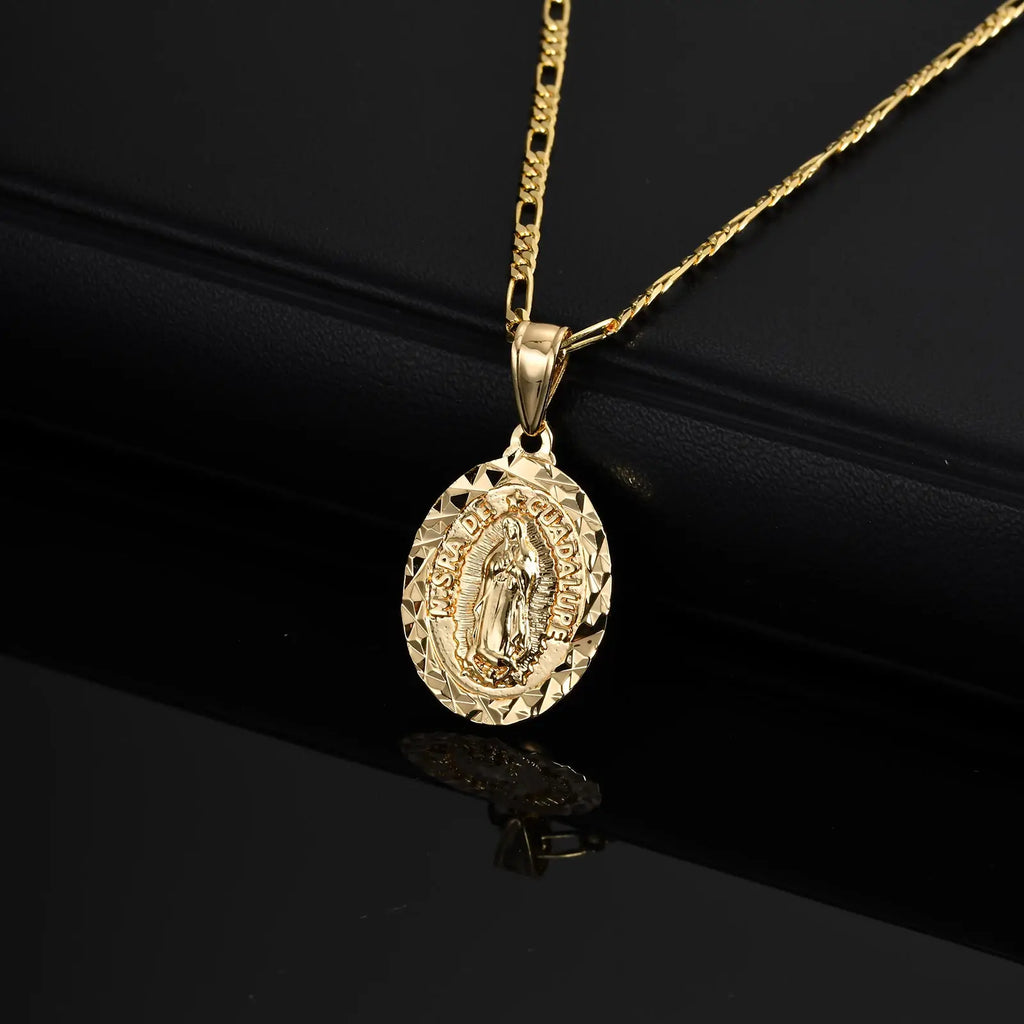 Classic Virgin Mary Prayer Pendant Necklace for Men Women, Silver Gold Color Metal Necklace, Religious Amulet Jewelry Unisex